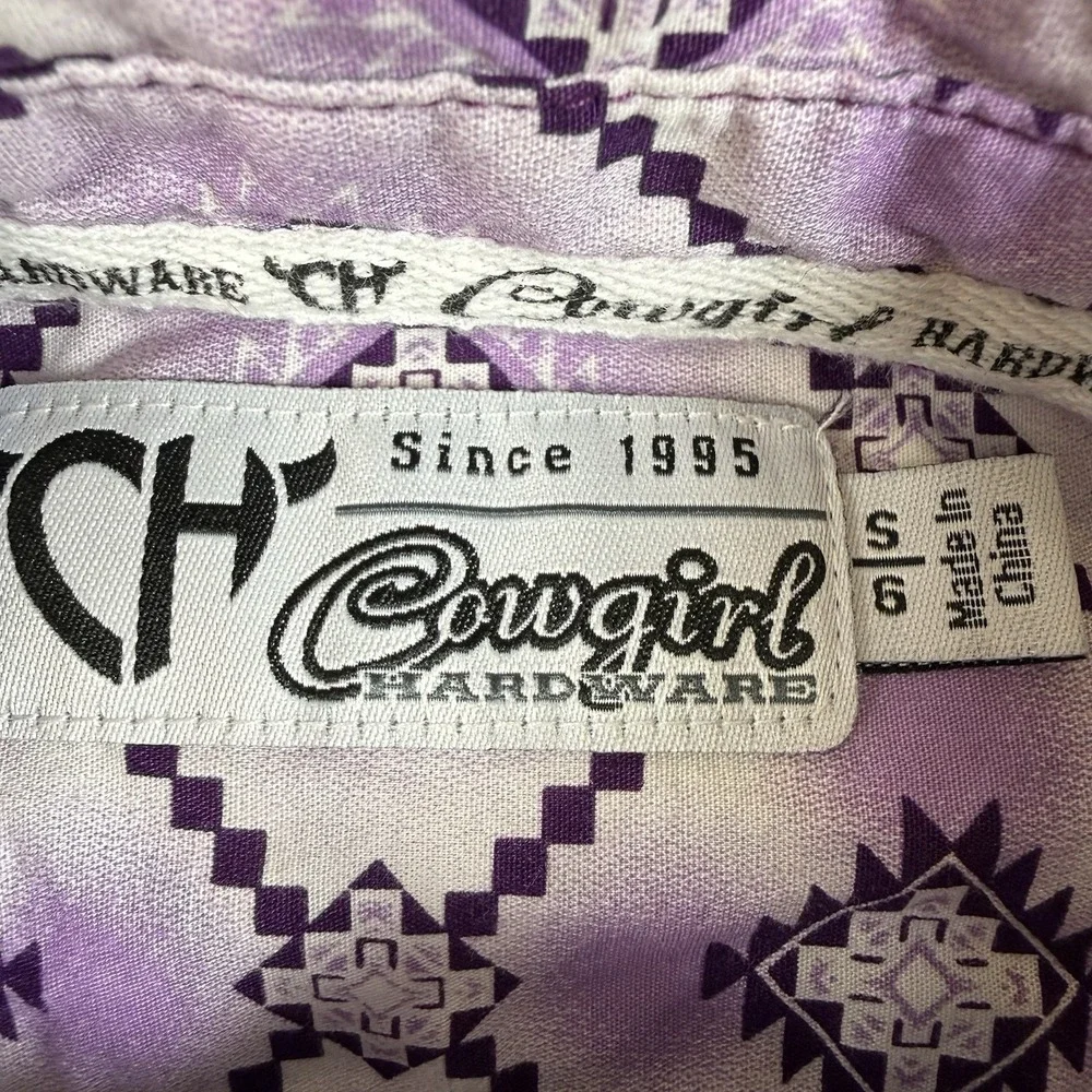 Cowgirl Hardware Western Shirt Girls 6/S Long Sleeve Aztec Purple Crystal Snaps - Picture 8 of 14